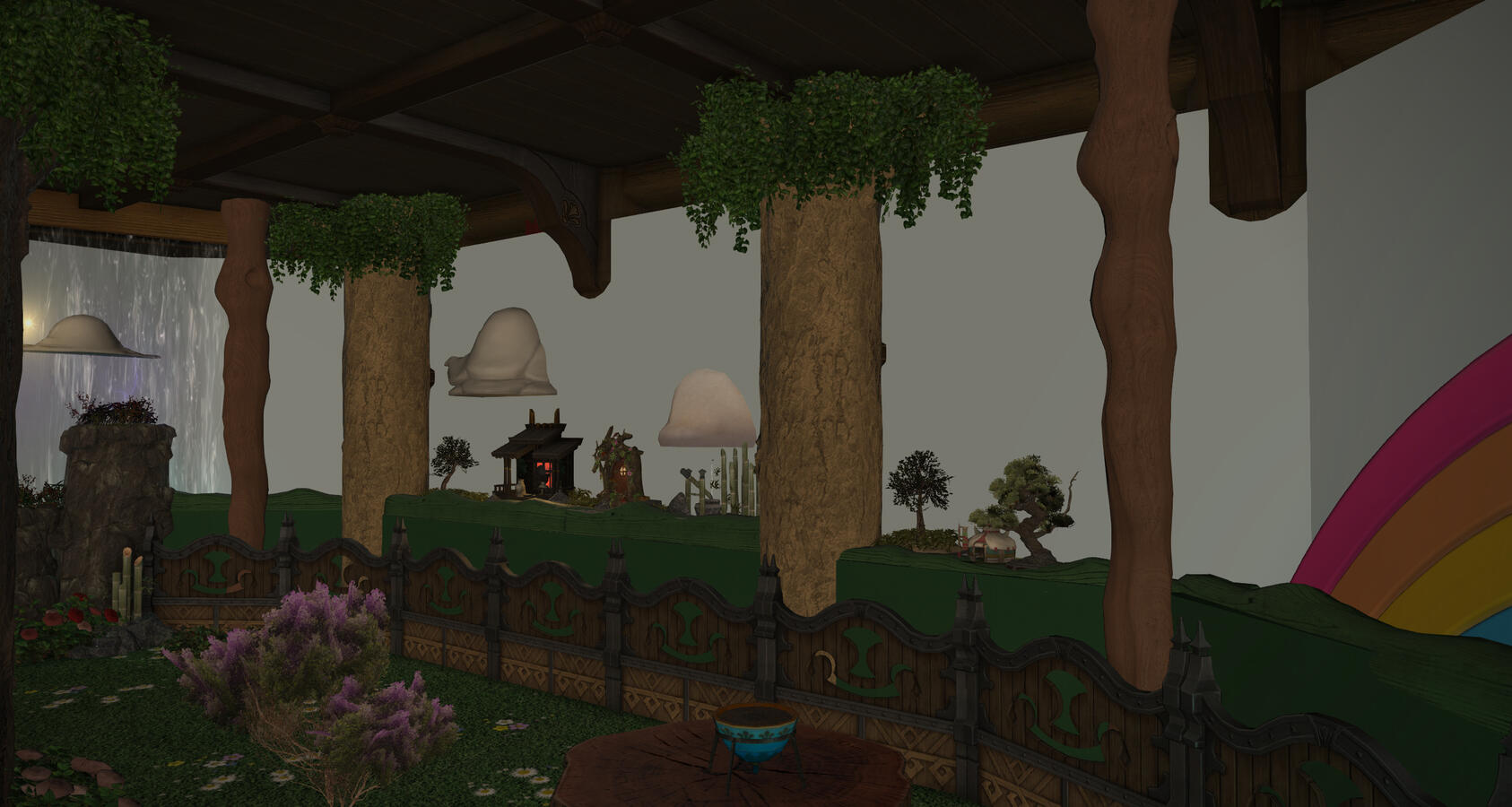 Indoor outdoor garden under the treehouse