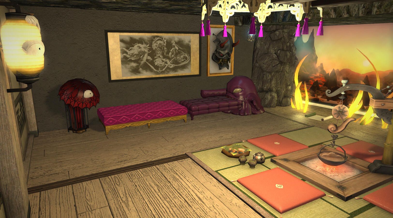 Jigoku bar apartment with yokai demons